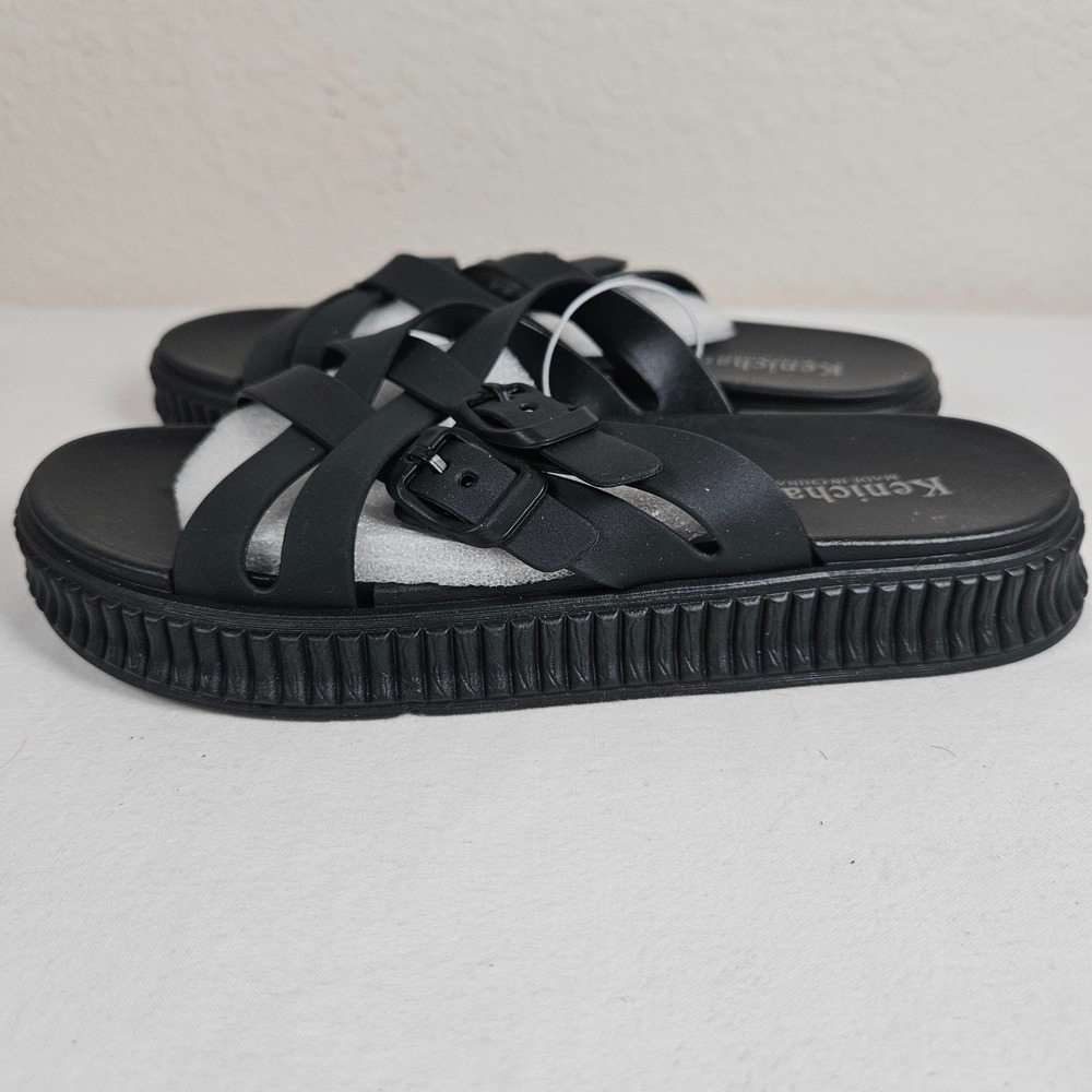 Kenichan Black Strappy Platform Slide Sandals Buckle Flatform WS-989 Size 36
